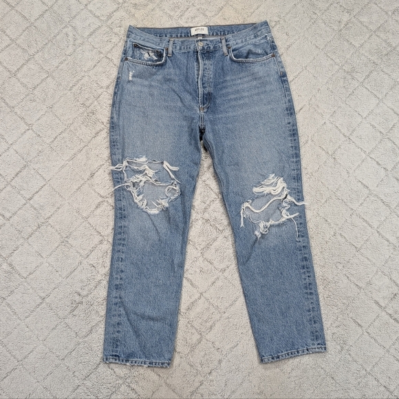 Agolde Jeans Womens 31 Blue Wander Fen High Rise Relaxed Taper Cotton Distressed - Picture 1 of 10